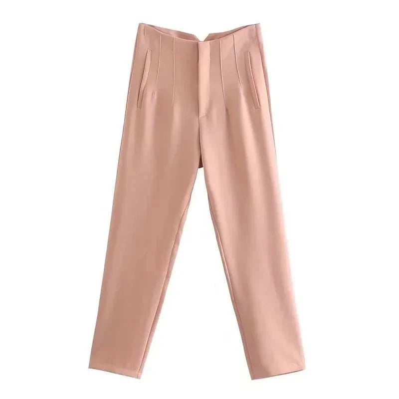 Lavinque Trousers Rose Orange / XS Pantalon Chino Beige | Taille Haute | Classique et Élégant