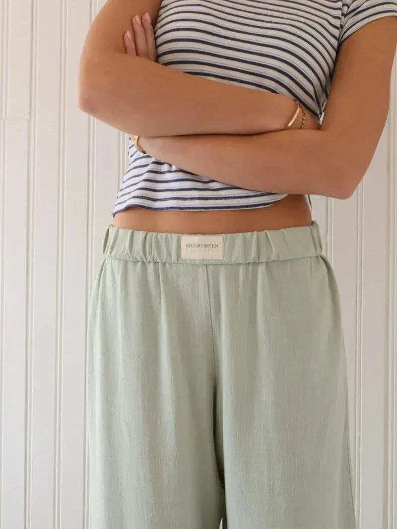 Lavinque Trousers Vert clair / XS Pantalon Décontracté Rose | Taille Élastique | Doux et Confortable