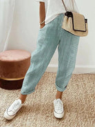 Lavinque Trousers Vert / XS Pantalon Décontracté à Rayures | Coton Léger | Casual et Confortable