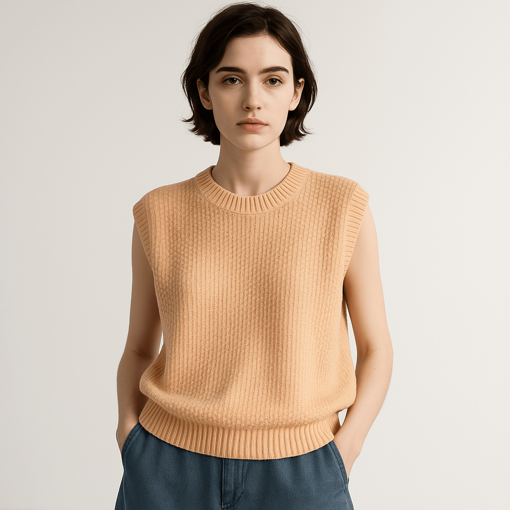 Lavinque Vest Abricot / XS Pull Sans Manches Maille Torsadée | Acrylique | Élégance Décontractée