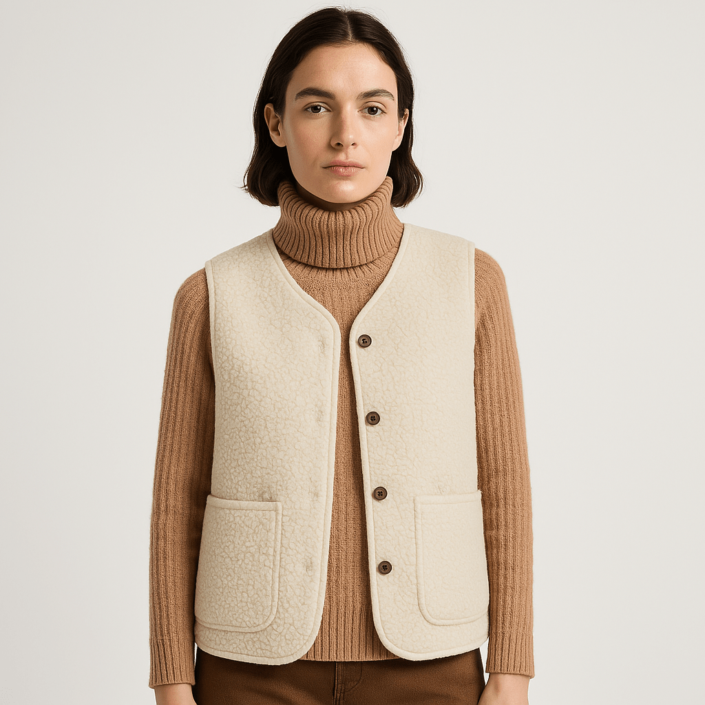 Lavinque Vest Beige / S Gilet Sherpa Sans Manches | Blanc Cassé | Douillet et Décontracté