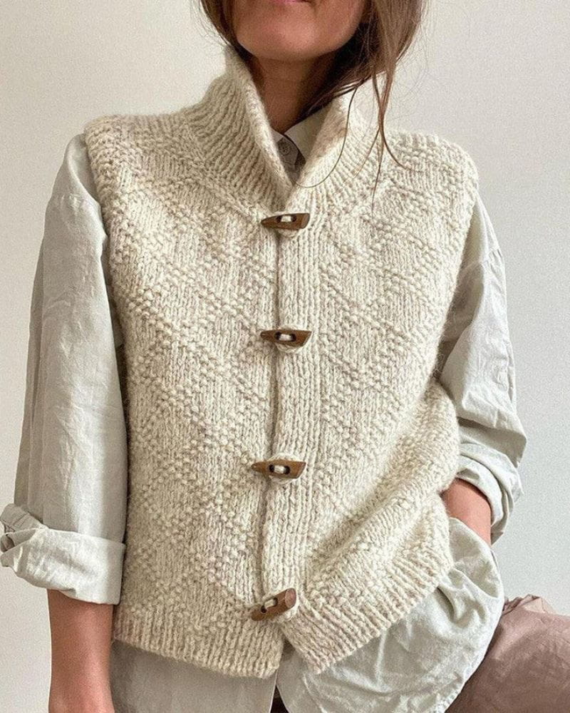 Lavinque Vest Beige / S Gilet Tricoté | Boutons en Bois | Style Authentique et Chaleureux