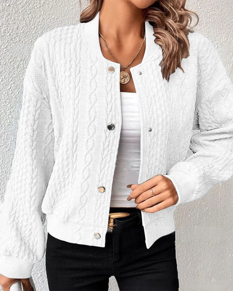 Lavinque Vest Blanc / S Blouson Tricoté à Boutons | Style Casual Chic | Chaleur et Élégance