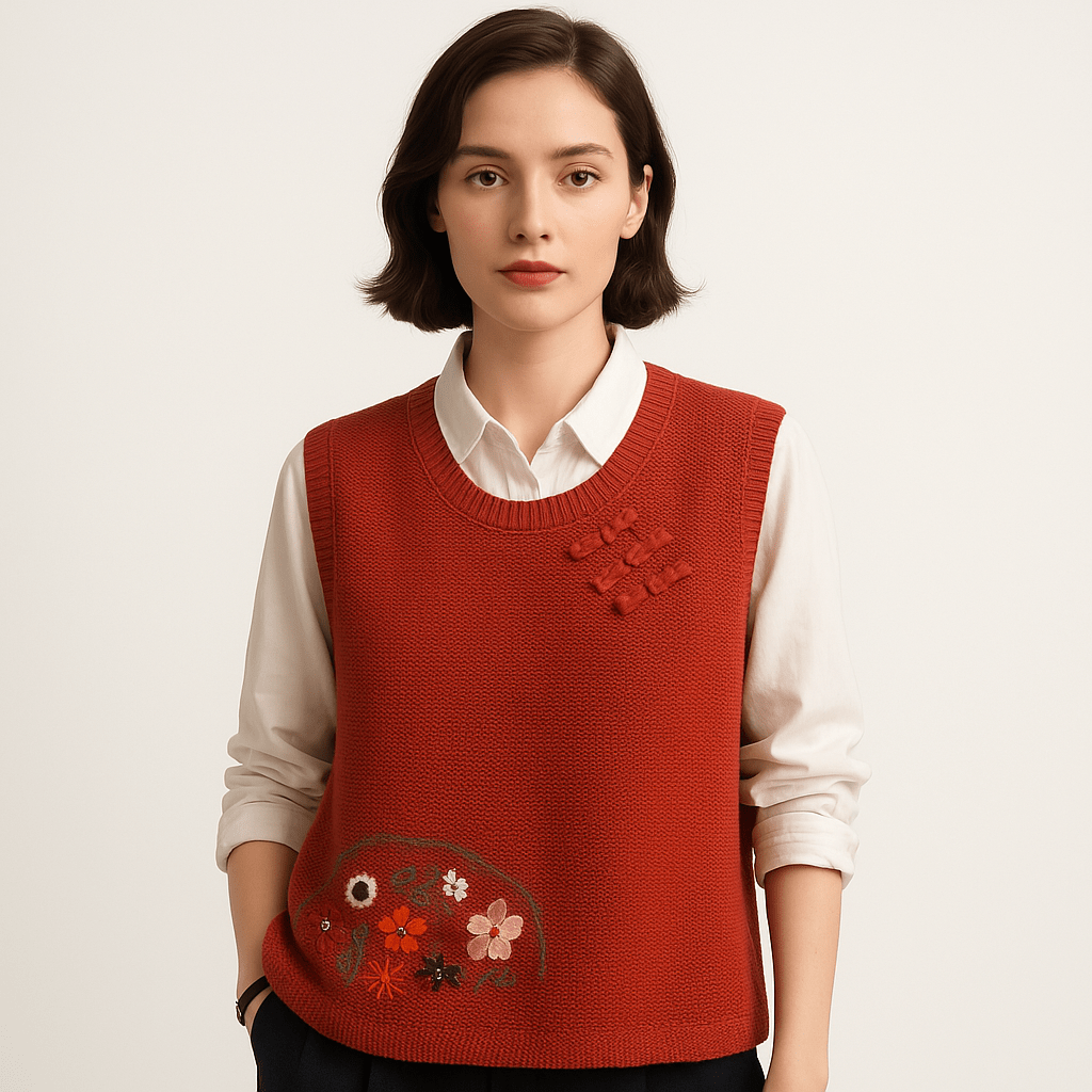 Lavinque Vest Gilet Sans Manches Brodé | Style Bohème | Coupe Ample & Détails Noués
