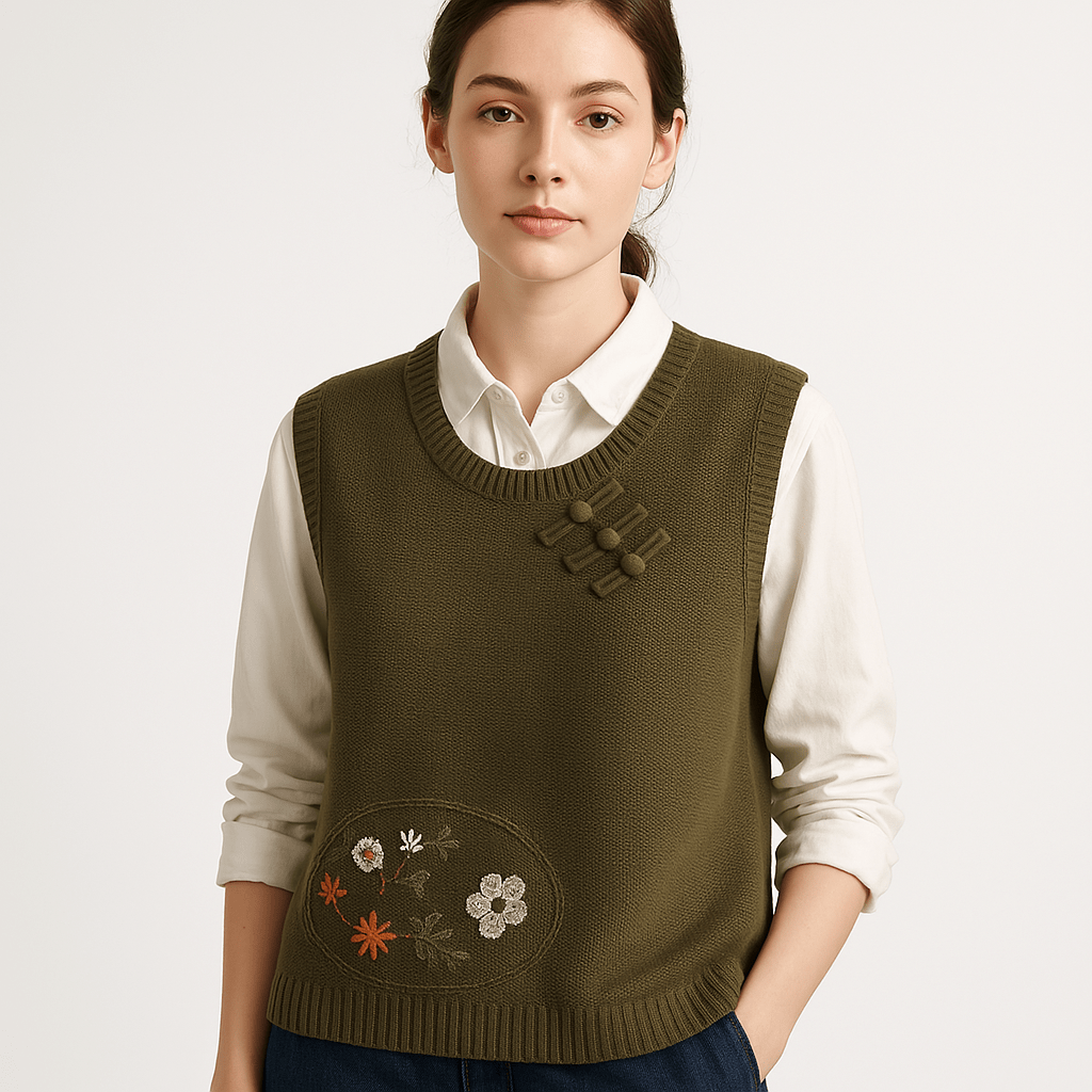 Lavinque Vest Gilet Sans Manches Brodé | Style Bohème | Coupe Ample & Détails Noués