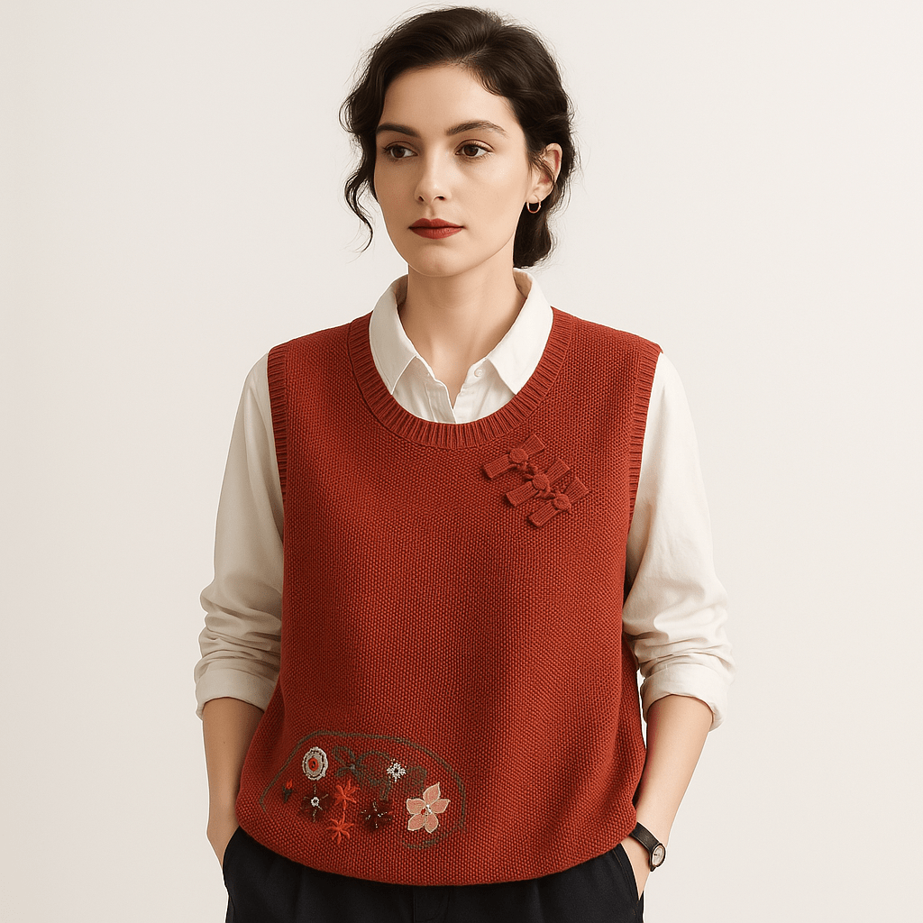 Lavinque Vest Gilet Sans Manches Brodé | Style Bohème | Coupe Ample & Détails Noués