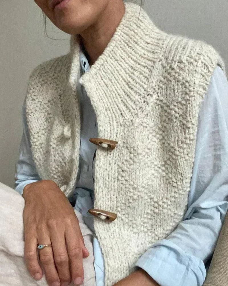 Lavinque Vest Gilet Tricoté | Boutons en Bois | Style Authentique et Chaleureux