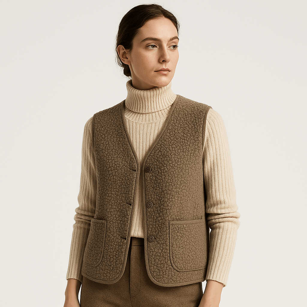 Lavinque Vest Kaki / S Gilet Sherpa Sans Manches | Blanc Cassé | Douillet et Décontracté