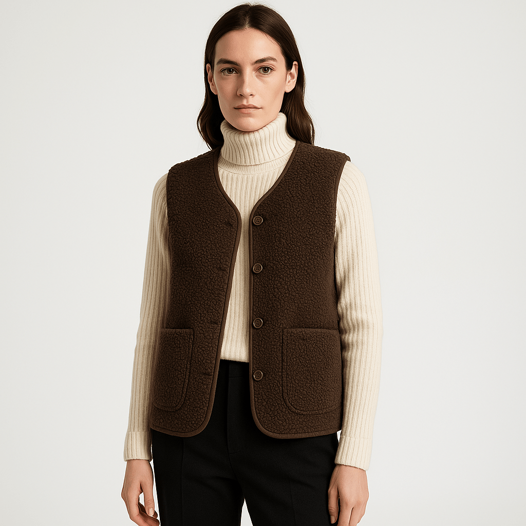 Lavinque Vest Marron / S Gilet Sherpa Sans Manches | Blanc Cassé | Douillet et Décontracté
