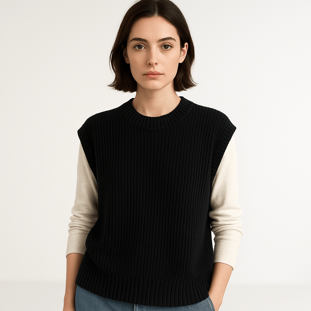 Lavinque Vest Noir / XS Pull Sans Manches Maille Torsadée | Acrylique | Élégance Décontractée
