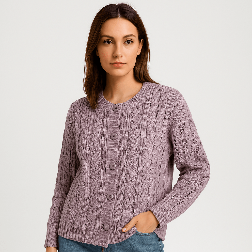 Lavinque Vest Pourpre / XS Gilet Bohème à Torsades | Tricot Ajouré | Confort Décontracté & Élégant