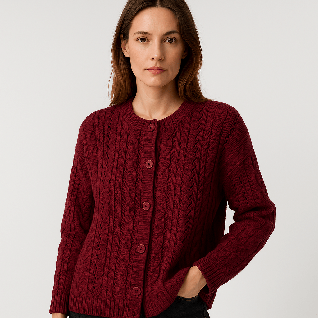 Lavinque Vest Rouge / XS Gilet Bohème à Torsades | Tricot Ajouré | Confort Décontracté & Élégant