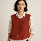 Lavinque Vest Rouge / XS Gilet Sans Manches Brodé | Style Bohème | Coupe Ample & Détails Noués