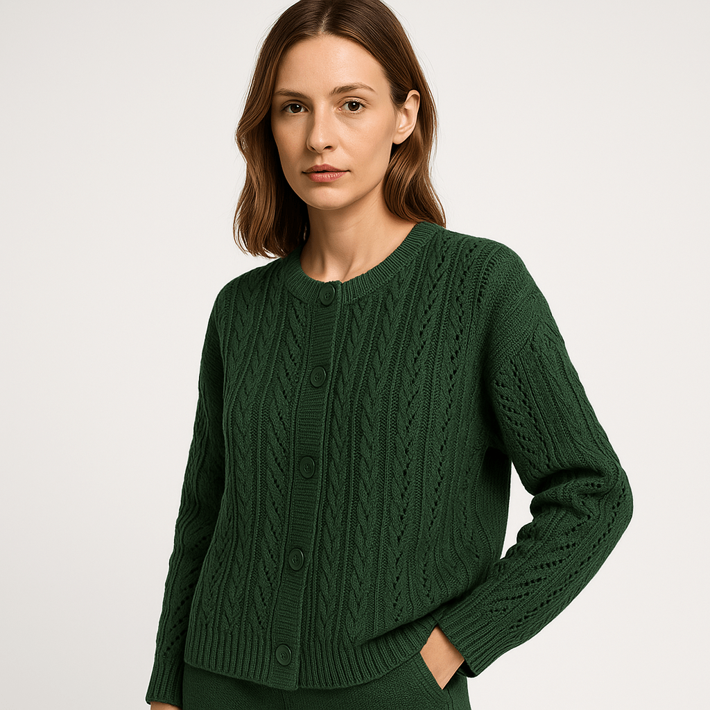 Lavinque Vest Vert / XS Gilet Bohème à Torsades | Tricot Ajouré | Confort Décontracté & Élégant