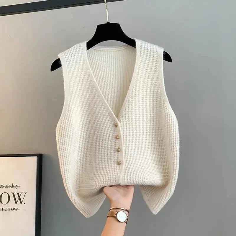 Lavinque Vests Beige / S Gilet Sans Manches | Boutons Élégants | Style Minimaliste et Chic