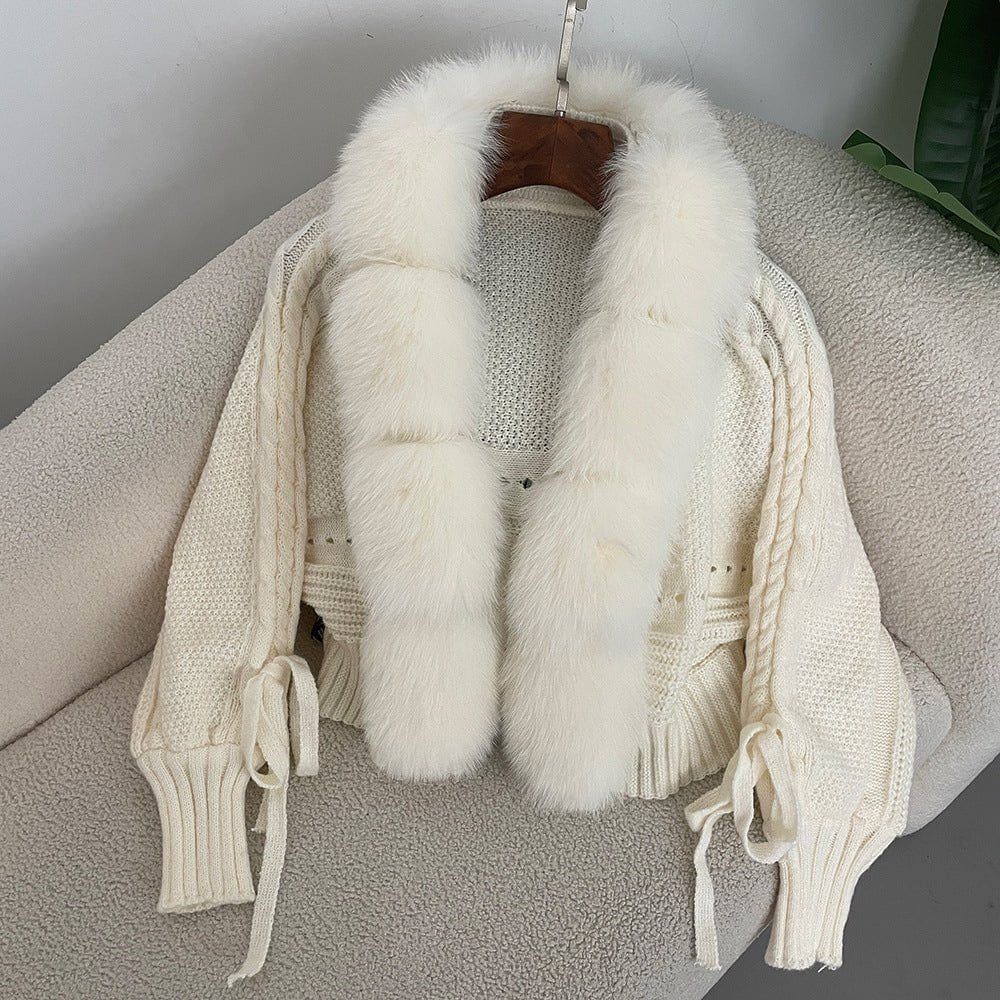 Lavinque Vests Blanc / S Gilet Tricoté avec Col en Fausse Fourrure | Élégance & Chaleur | Féminin et Raffiné