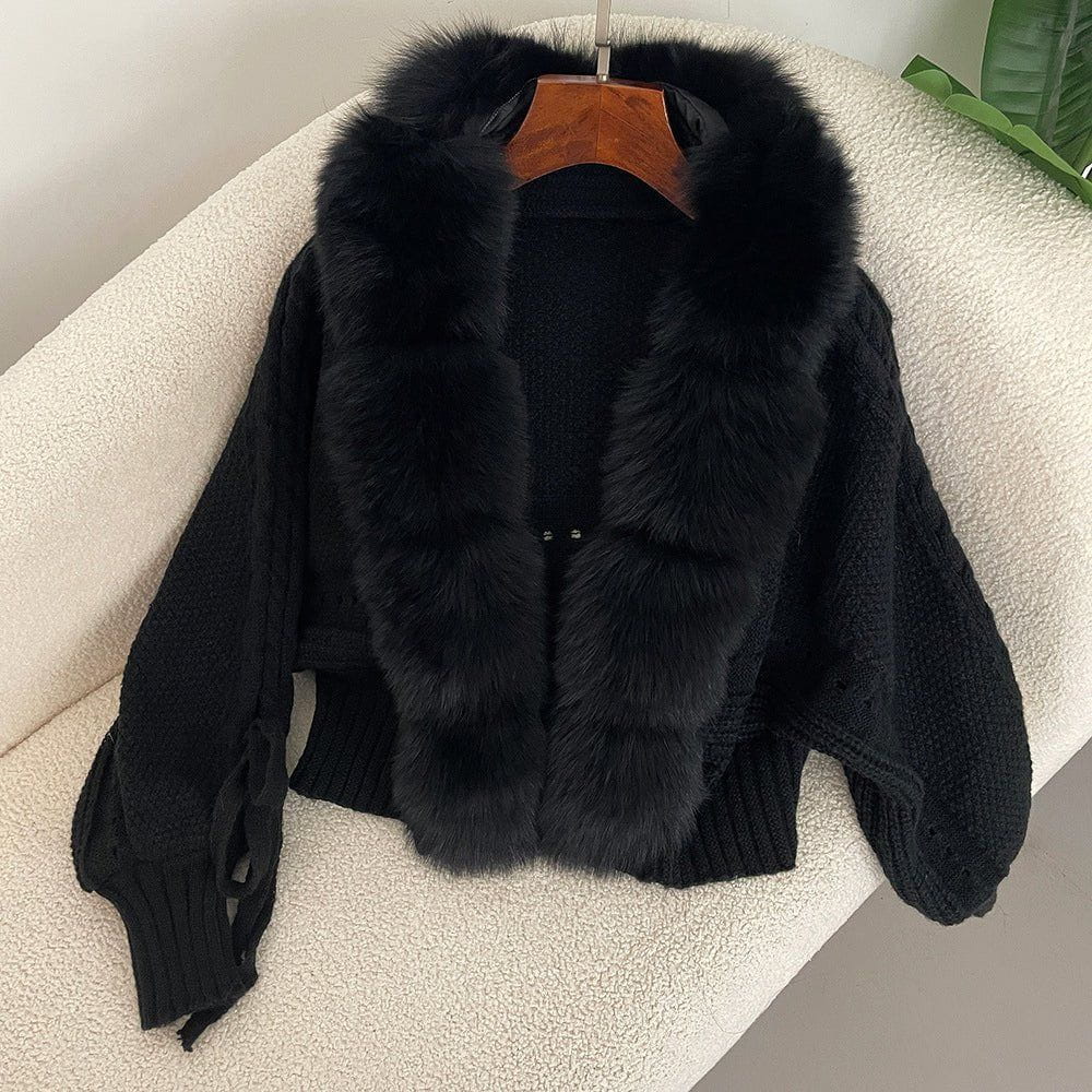 Lavinque Vests Noir / S Gilet Tricoté avec Col en Fausse Fourrure | Élégance & Chaleur | Féminin et Raffiné