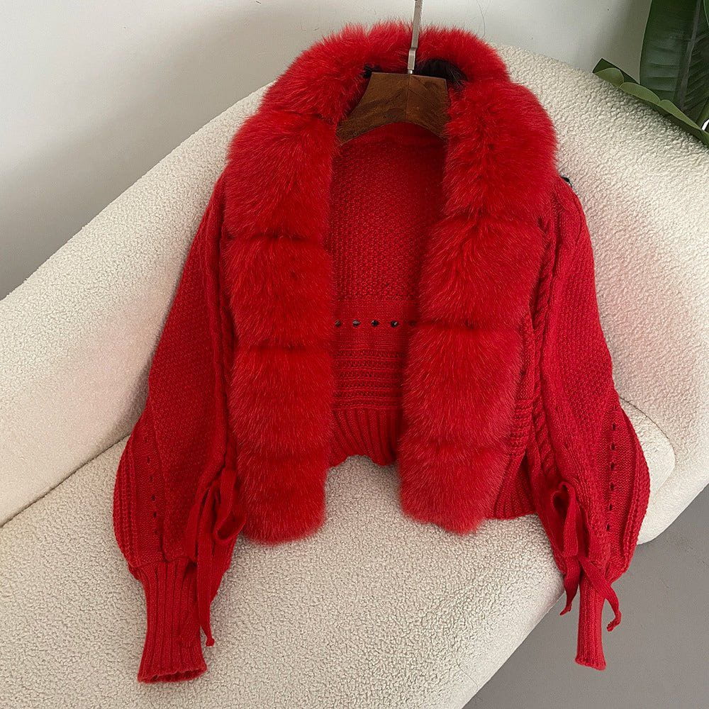 Lavinque Vests Rouge / S Gilet Tricoté avec Col en Fausse Fourrure | Élégance & Chaleur | Féminin et Raffiné