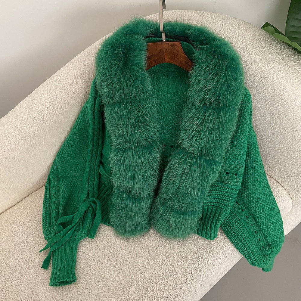 Lavinque Vests Vert / S Gilet Tricoté avec Col en Fausse Fourrure | Élégance & Chaleur | Féminin et Raffiné