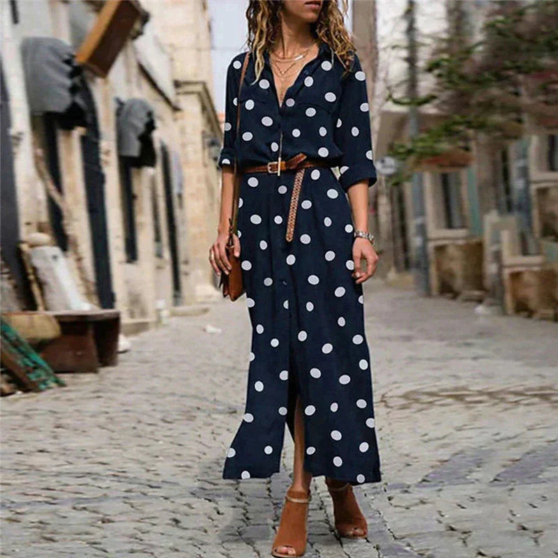 Robe Chemise Longue à Pois