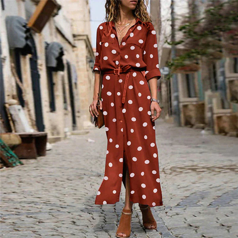 Robe Chemise Longue à Pois
