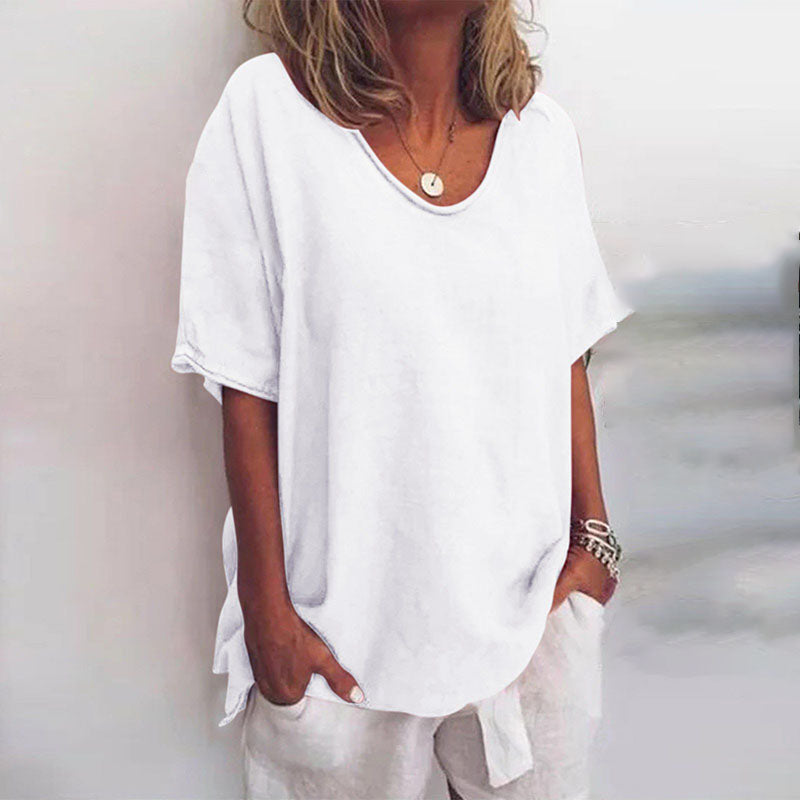 T-shirt ample en lin | Col rond | Légèreté et confort
