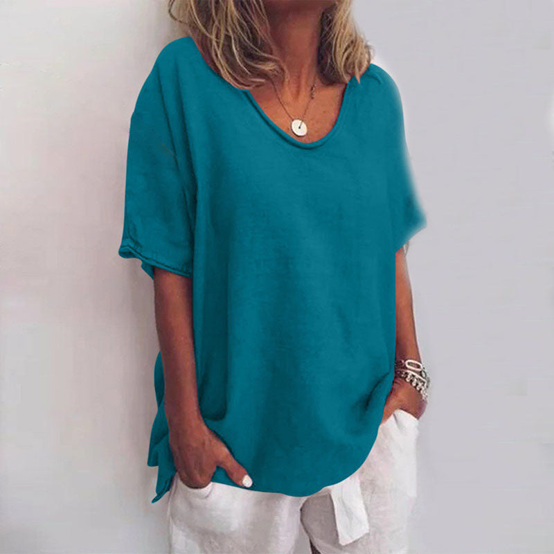 T-shirt ample en lin | Col rond | Légèreté et confort