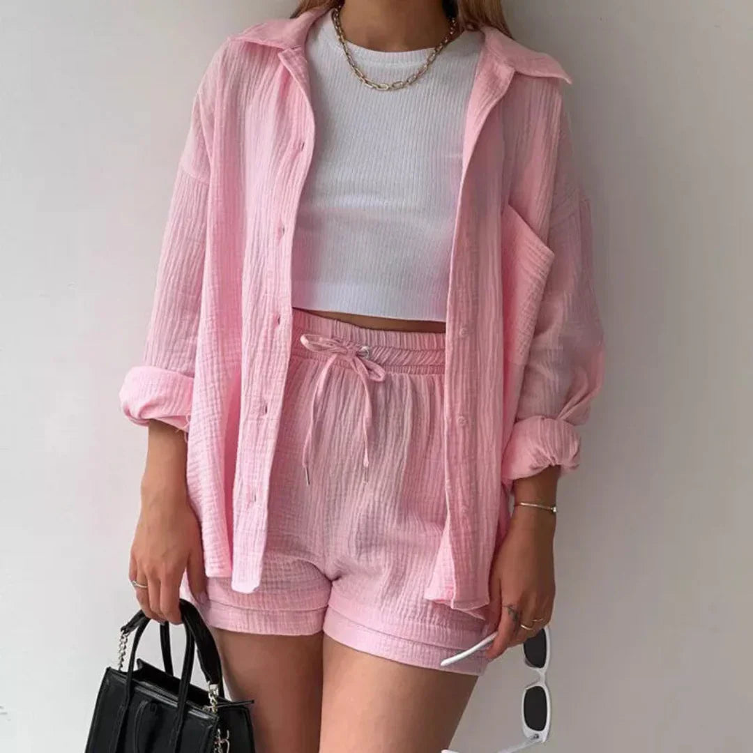 Ensemble Décontracté en Coton | Chemise Oversize & Short | Style Casual