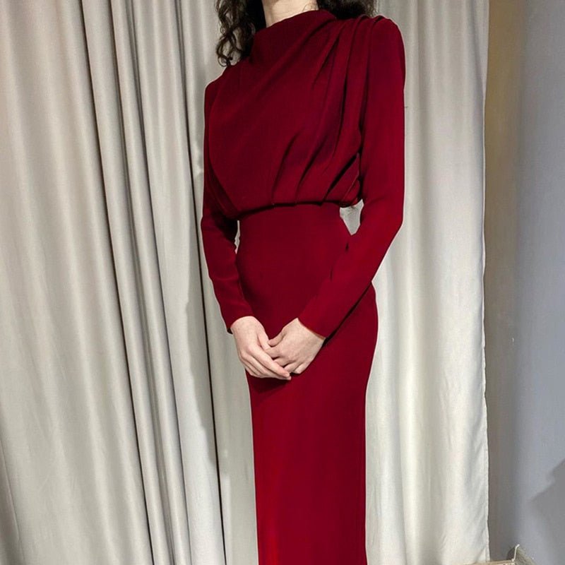 Robe Midi Drapée à Col Montant